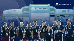 Electronica India 2026 experience: Pantronics booth C41 seen from the main aisle at BIEC Bengaluru